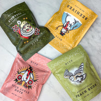 Four Candy Bags with Caramels, Beehives, Sour Apple Dots, and Peach Buds