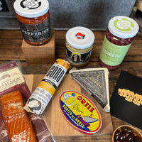 Charcuterie, Cheese, Tinned Fish, Pickled Red Onions, Mustard, Pepperish