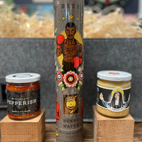 Benne Wafers pair with the Beecher's. Pepperish and Sister Carol's Mustard work with all the charcuterie and cheeses