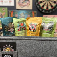 4 Bagged Candies: Pineapple Gummy Bears, Peach Buds, Beehives, Chocolate Sea Salt Caramels