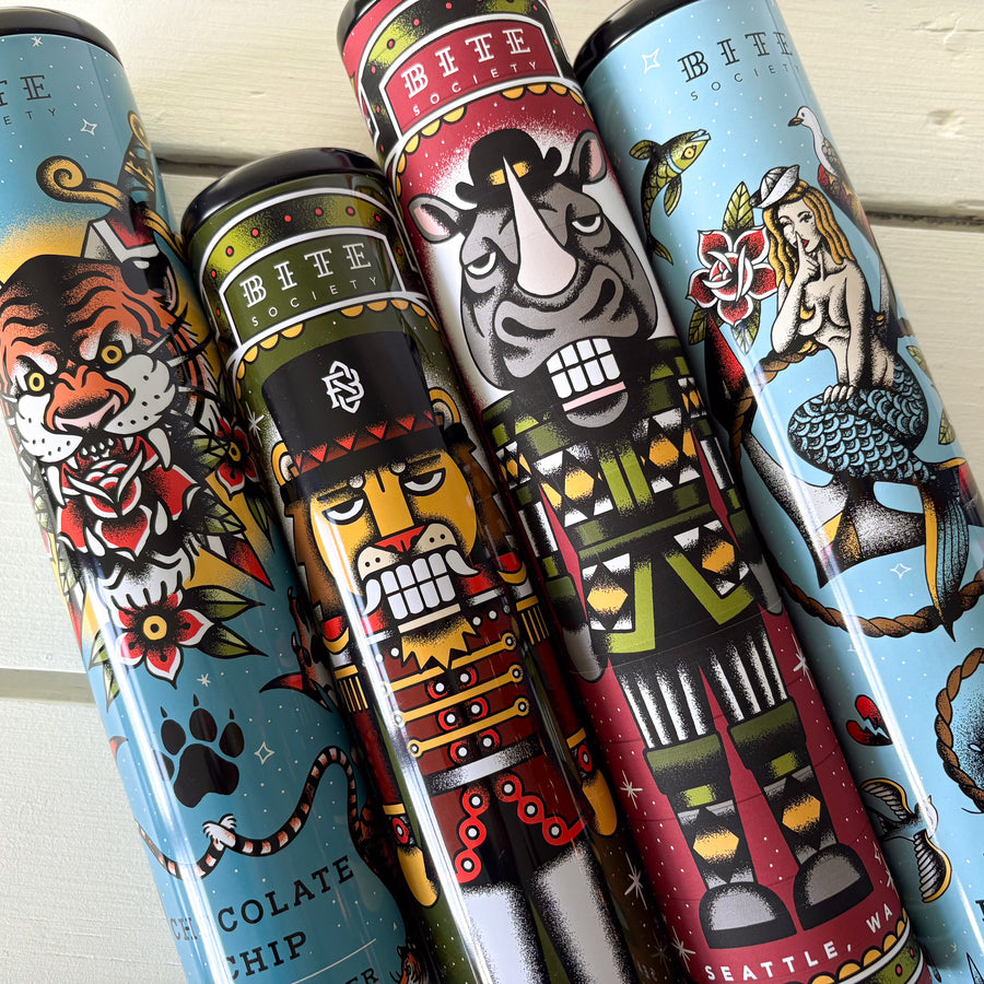 Santa's Bag Gift Basket with four cookie tins