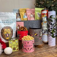 Reindeer are Vegan Gift Basket with holiday themed candy bags and  tins of cookies, nuts, and potato chips