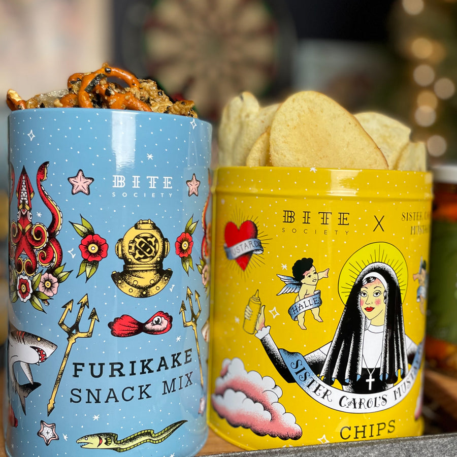 Furikake Snack Mix and Sister Carol's Mustard Potato Chips