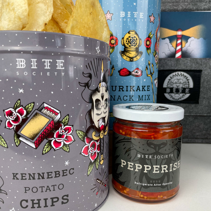 Kennebec Potato Chips, Pepperish, and Furikake Mix