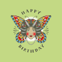 Bite Society Butterfly Woman Birthday Card / Original Art Card