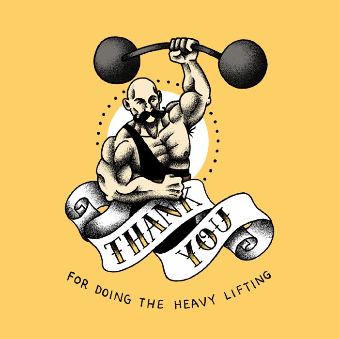 Thank you card wih Weight Lifter / Handdrawn Art Cards