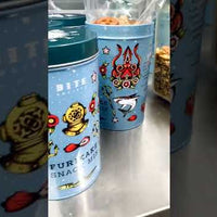 Seattle Made Furikake Snack Mix- Made and Packaged in a reusable tattooed inspired tin by Lendy at Bite Society